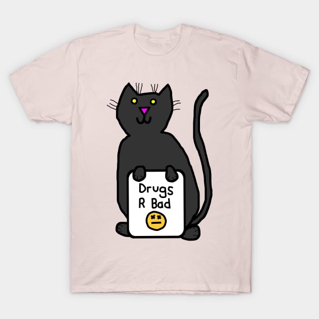 Cute Cat with Anti Drugs Message T-Shirt by ellenhenryart